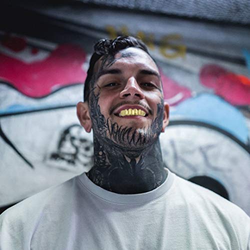 Topgrillz 18K Gold Plated Hip Hop Custom Fit Teeth Grillz Set Caps With 4 Silicon Molding Bars (Gold 6 Fangs) #TOP4