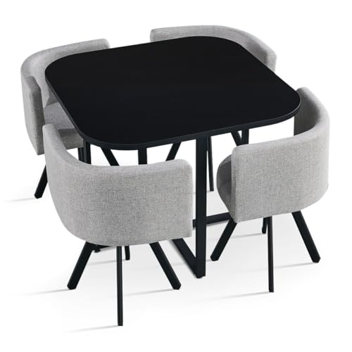 Paris Prix Ensemble Table & 4 Chaises Oslo 90cm Noir & Gris