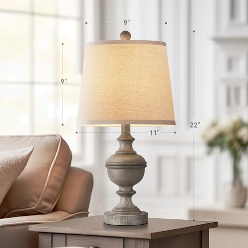 PARTPHONER Retro Table Lamps Set of 2, Bedside Lamp for Bedroom Rustic Farmhouse Table Lamps for Living Room, Vintage Nightstand Lamps with White Shades, Grey by PARTPHONER - Used condition - Image 4