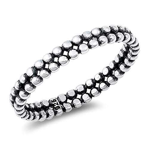 CloseoutWarehouse 925 Sterling Silver Oxidized Double Beaded Stackable Ring