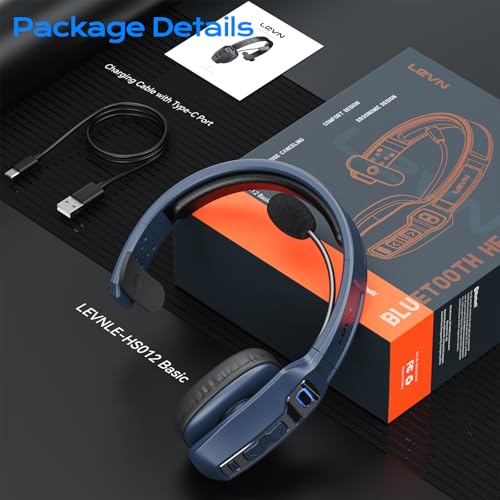 Image of LEVN Bluetooth Headset with Microphone, Trucker Bluetooth Headset with AI Noise Cancelling & Mute Button, Wireless On-Ear Headphones 60 Hrs Working Time, for Trucker Home Office Remote Work Zoom