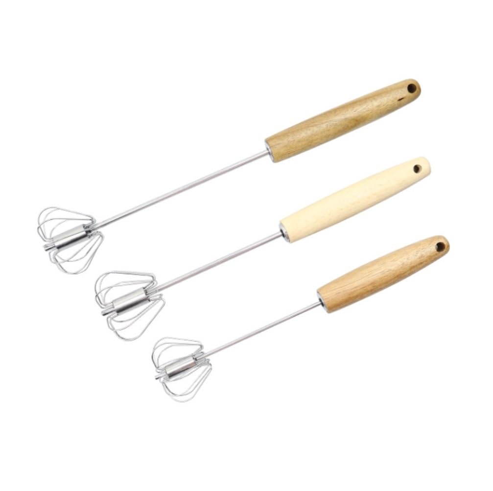 Batidor Varillas Cocina Batidor De Huevos Manual Semiautomático Pequeño For Hornear En Casa, Mezclador De Mano con Mango De Madera Barillas Batir Batidor De Huevo(6.5x32cm)