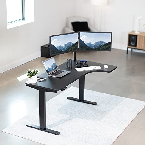 Vivo Electric Height Adjustable L Shaped 58 X 35 Inch Corner Standing Desk, Black Reversible Table Top, Black Frame, Workstation With Memory Control Pad, Desk-Kit-1Brb #TOP1