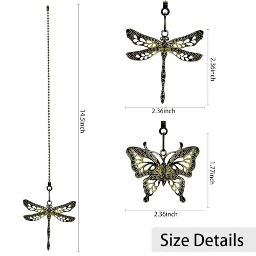 4PCS Insekten Deckenventilator Zugkette,Libelle Vintage Charm Anhänger Kettenverlängerung,Antike Ventilator Zugkette Anhänger Verlängerung,Licht Deckenventilator Anhänger,Fan Pull Extender Chain