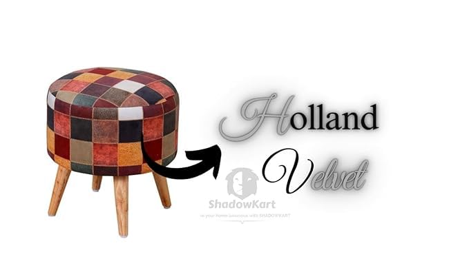 Image of Ottoman for Living Room, Velvet Round Foot Rest Stool, Wooden Legs Chair for Sitting, Ottoman for Bedroom & Makeup Room Decor | Chair (18 inchx18 inchx32 inch), Puffy (16 inchx16 inchx17 inch) | (Multi Box)