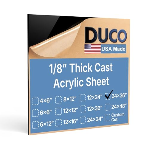 Image of Duco Black Cast Acrylic Sheets 1 /8 inch (3mm) Thick 24 inch x 36 inch - 1 Pack of USA-Made Opaque Black Plexiglass Sheet - Shatter Resistant Acrylic Board for Signs, Displays, Frames, & Decorative Projects
