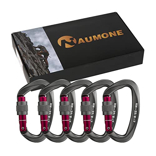 Naumone Uiaa Certified 25Kn Climbing Carabiner Heavy Duty Locking Carabiner Clip Climbing Gear For Rock Climbing Gear,Camping,Climbing Equipment,Large Carabiner (5 Pack, Gray) #TOP6
