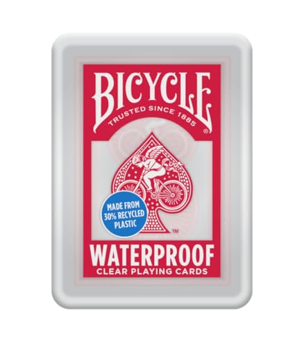 Bicycle Red Waterproof Playing Cards, Clear Plastic, 30% Recycled, Perfect for Pool, Beach, or Party Games