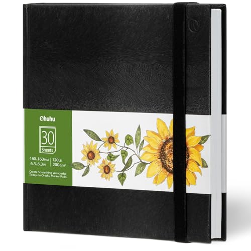 Ohuhu Marker Pads Art Sketchbook: Portable Square Size 120 Lb/200 Gsm Drawing Papers Hardcover Sketch Book Specially Designed For Alcohol Markers (6.9 x6.5 IN)