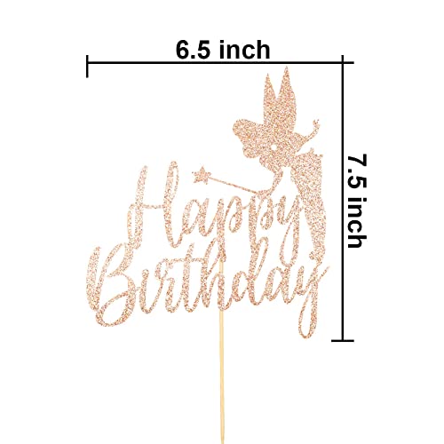 Tinker Bell Happy Birthday Cake Topper, Fairy Tinkerbell Disney Princess Girls Birthday Party Cake Decorations, Rose Gold Glitter #TOP3