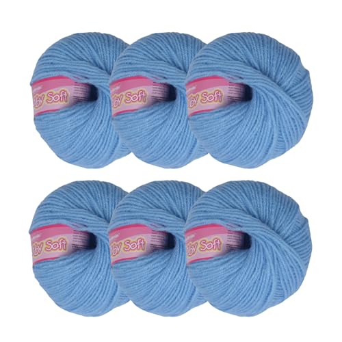 Image of Vardhman Baby Soft Yarn Pack of 6 - 4-Ply Acrylic Wool 150g Total | Soft Yarn for Knitting & Crocheting Baby Blankets, Sweaters, Toys & Accessories | 86m per 25g Ball (1, Sky Blue)