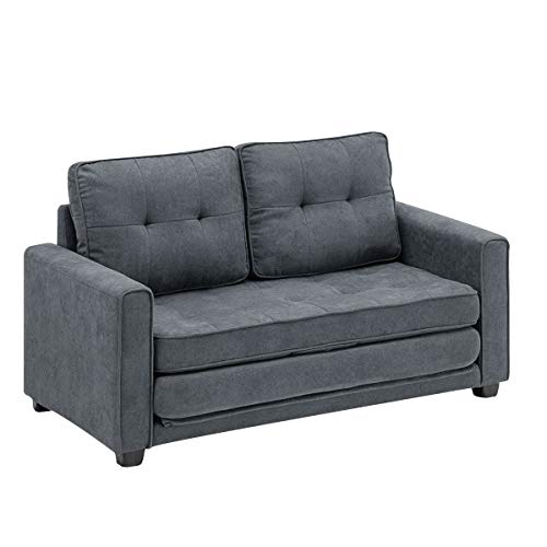 Mellcom Modern Sofa Bed Mid-Century Upholstered Fabric Loveseat Sofa Folding Recliner Lounge Futon Couch For Living Room With 2 Throw Cushions,Grey #TOP7