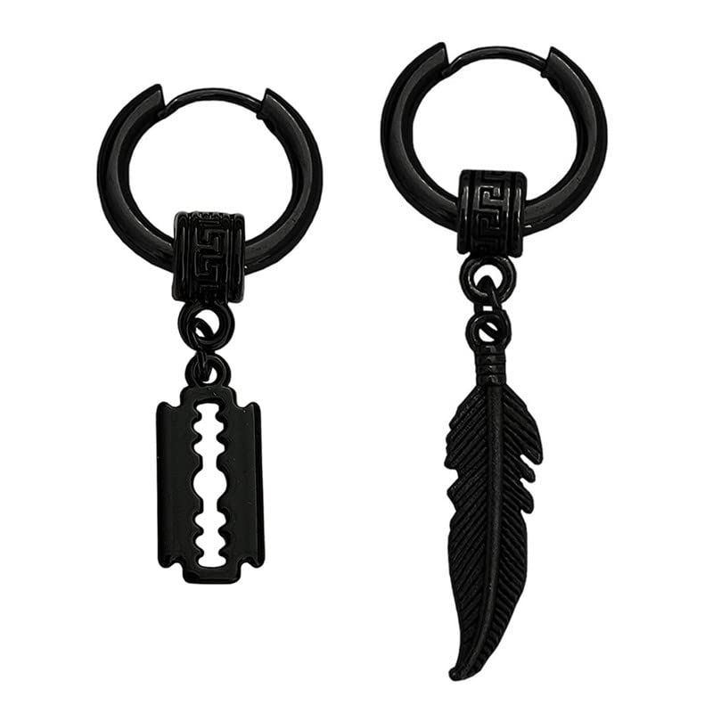 Shiv Jagdamba Korean V Punk Style Men Combo Stainless Steel Huggie Hinged Hoop Earrings with Dangling� Feather And Blade Piercing Earrings For Men Women (B0BRT97TTP) Amazon Price History, Amazon Price Tracker