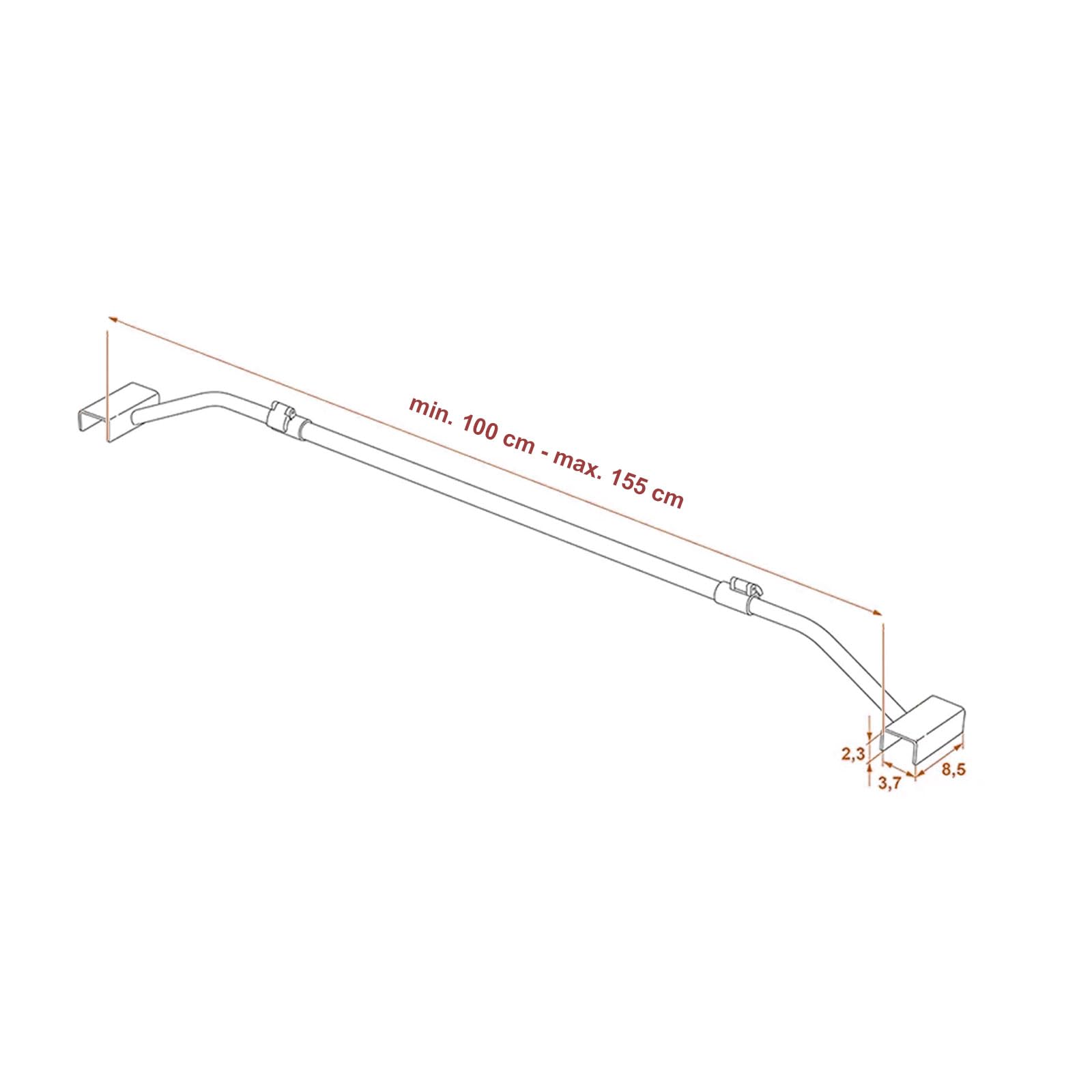 APT Juego de 4 colgadores de lona planos, ajustables, 100 – 155 cm, soporte para lonas, metal