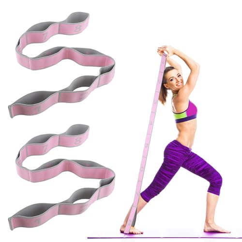 Amabro 2 Stück Yoga Gurt Gymnastikband, 8 Schlaufen Fitnessbänder Yoga Band Yoga Stretching Band Dehnungsband Fitness Stretchband für Heißes Yoga Gymnastikband in einem für Yoga Enthusiasten Sportler