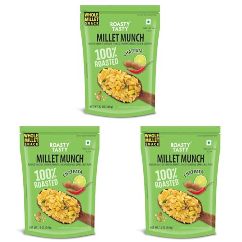 Image of Roasty Tasty Millet Munch Chatpata 340g - Gluten Free Healthy Snacks | Ideal for Weight Management | Cholesterol-Free Millet Namkeen (Pack of 3)
