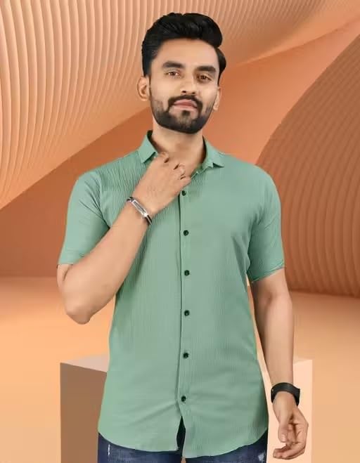 Image of Wonder World Men Shirt 1 Pack Short Sleeve Solid Pattern Lightweight Casual Formal Top