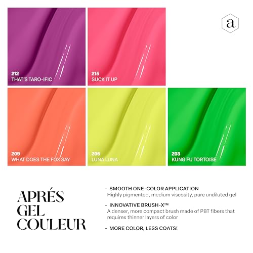 Image of Apres Gel Couleur Combo Set, 5 Color Gel Nail Polish, Bright Nude Pastel Colors with Brush-X Nail Art Brush, 2024 Edition (Set 3)