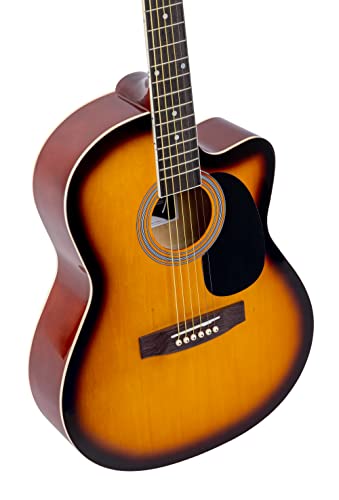Chordbuddy 38" Perry Youth Cutaway Acoustic Guitar Combo Beginner Set With Tobacco Burst Guitar, Tuner, And Learning System #TOP2