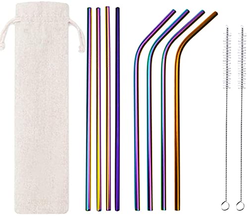 Juego de 8 pajitas de acero inoxidable reutilizables Cover