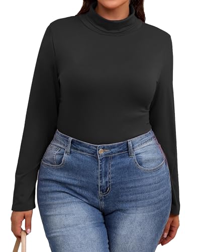 Plus Size Turtleneck Shirt Women Long Sleeve Slim Fit Mock Neck Bodycon Tops4