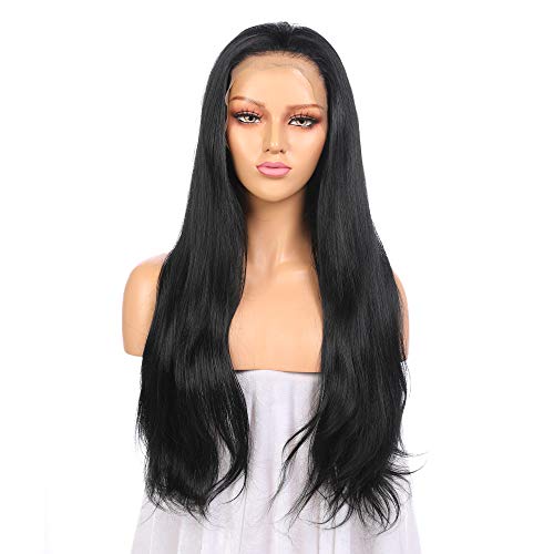 10 A Blend Hair Transparent Front Lace Women Wig, 13-5-5 Artificial Scalp,Human Hair Density 30 inches Silky Straight 100% Hand Tied Hair Glue-less Wig