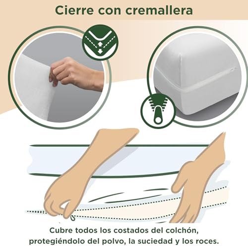 Protector de colchón con cremallera SAVEL funda algodón elástica cama 150 4