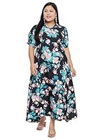 Indietoga Women's Plus Size Green & Black Printed Long Maxi Dress (3XL)