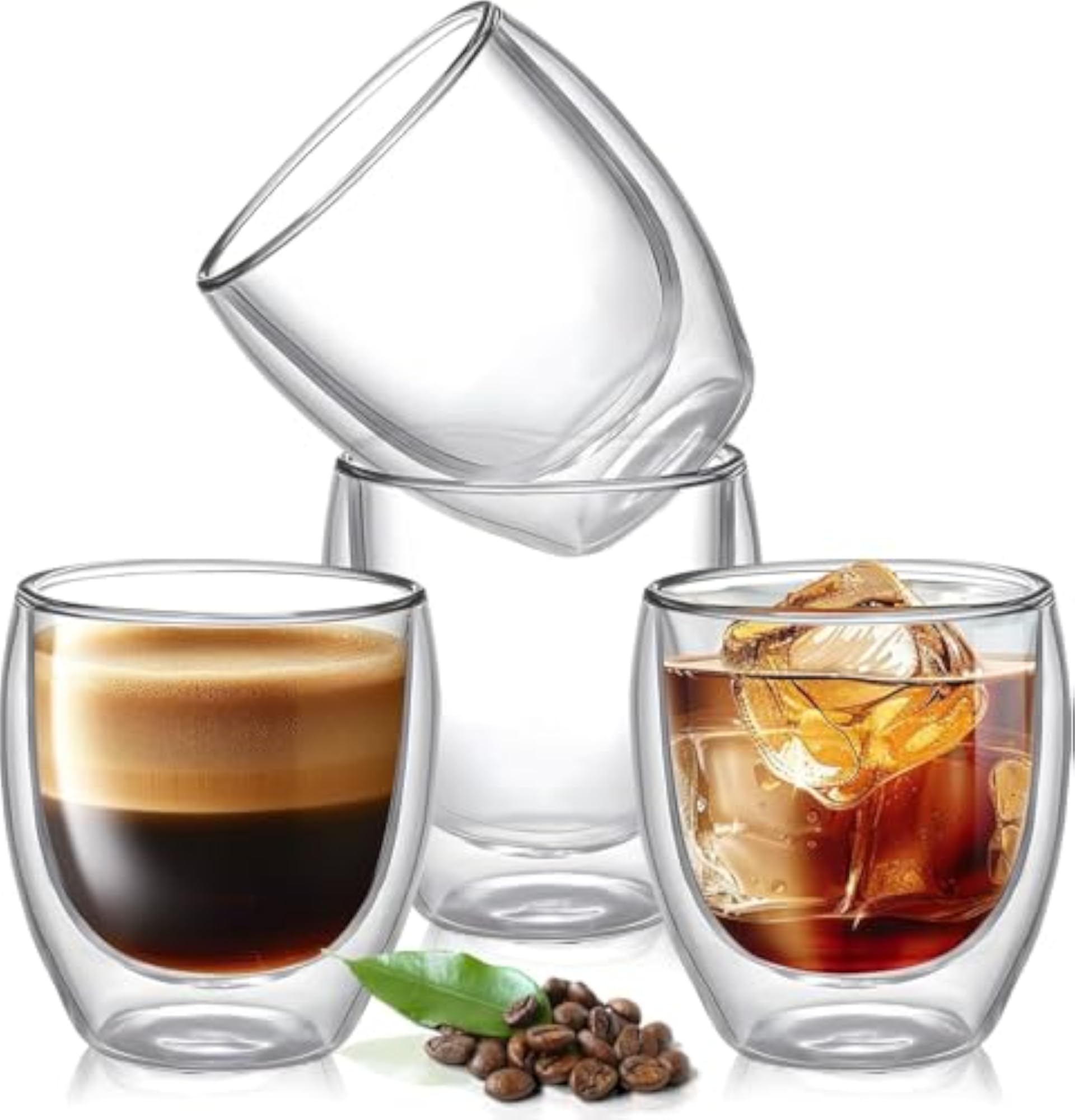 Espresso Coffee and Tea Drinking Glass Cups, Double Wall