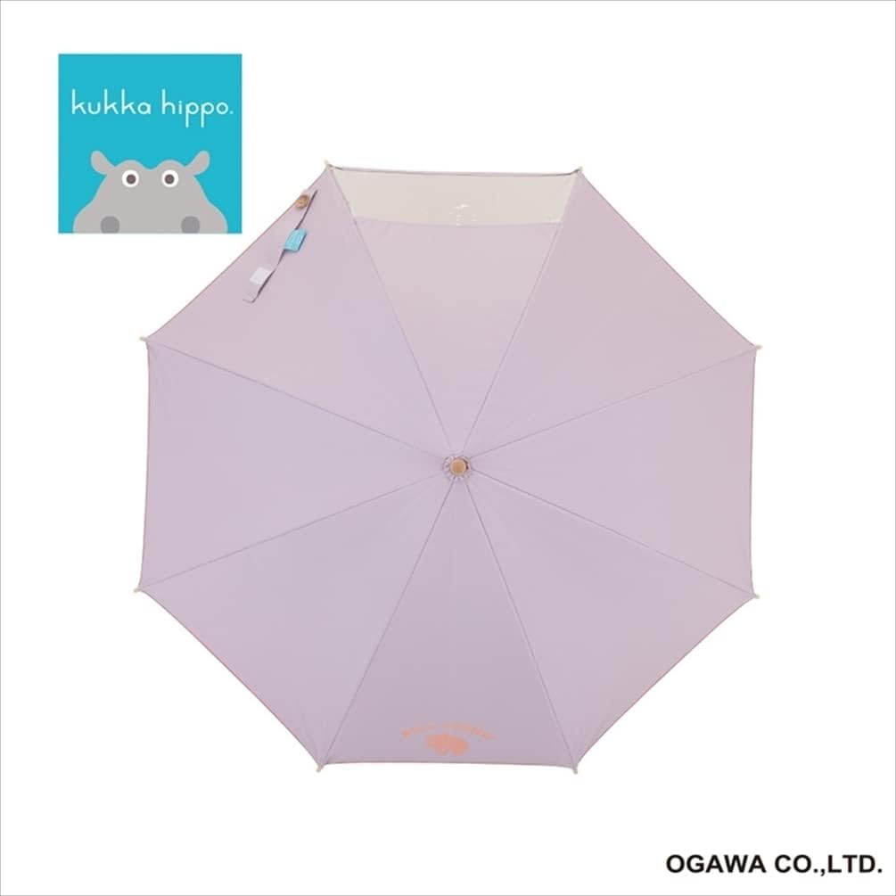 Ogawa 83279 Kids Long Umbrella, Rain or Shine, Hand Opening, 19.7 inches (50 cm), Kukkahippo Purple Parasol, UV Reduction & Light Shielding Rate, Over 99% Heat-Shielding Treatment, Safe Hand Opening, Name Band Included, Transparent Window, Reflective Print of Hippopotamus