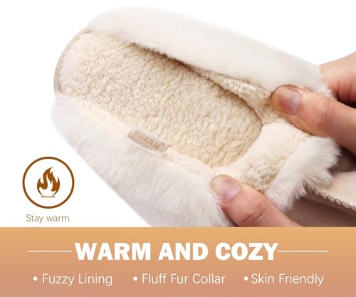 Image of KuaiLu Womens Cozy Memory Foam Slippers Ladies Fuzzy Faux Fur Lined Warm Arch Support House Shoes Slip on Comfy Winter Scuff Indoor Outdoor Rubber Hard Sole