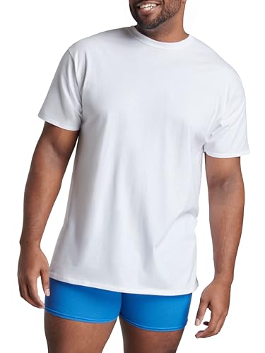 Fruit of the Loom mens Stay Tucked Crew T-shirt Underwear, Tall Man - White 6 Pack, X-Large US