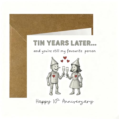 Funny Cute 10th Wedding Anniversary Card with Envelope for Him/Her, Happy Tin Anniversary 10 Year Wedding Anniversary Card Gifts for Husband Wife Couple Partner, Unique Tin Anniversary Design - Image 6