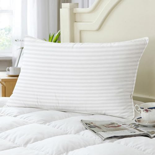Image of White Pillow Set of 2 Sleep Pillow | 46 x 69 cm Neck Pillow | Satin Stripes Pattern Microfibre Bed Pillow with Pillow Cover | 100 GSM Hypoallergenic Pillow