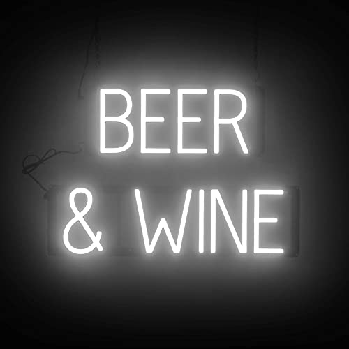 Image of SpellBrite LED Neon BEER & WINE Sign for Business - White, 22 inch x 15 inch | Ultra-Bright Click-Together Signage for Bars & Restaurants, with Visibility from 500 ft - 8 Animations, 6 Brightness Levels