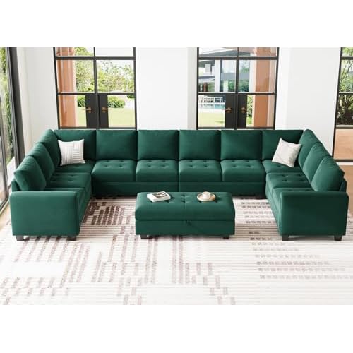 Belffin Oversized Modular Sectional Sofa U Shaped Sofa with Storage Ottoman Convertible 10-Seater Velvet Sectional Sofa with Chaises Green 10-seater s