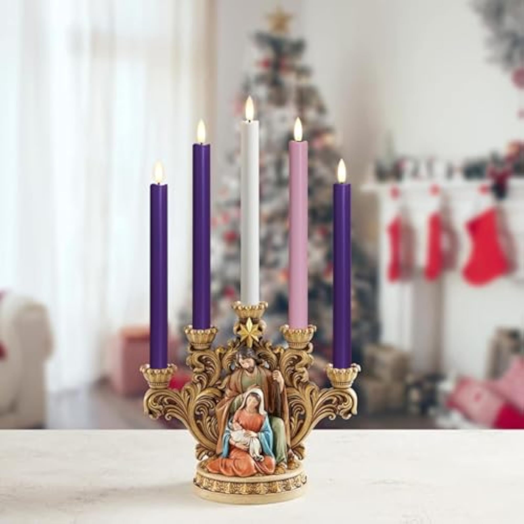 Flameless Advent Candles, Set of 5 - Flickering LED Flame