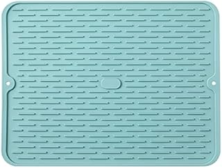 FOXNSK Silicone Drying Mat, Dish Drying Mat Silicone Draining Board Mat Large Dish Drainer Mat for Kitchen Counter Heat Resistant Hot Pot Holder Non-Slip Silicone Sink Mat (Green-15.75x11.81in)