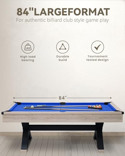 84\" Pool Table, 7 FT Billiard Tables with 2 Cue Sticks, Billiard Balls, Cues, Cleaning Brush, X-Legs - Thumbnail 6