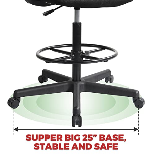 Drafting Chair, Tall Office Chair For Standing Desk, Tall Desk Chair With Adjustable Foot Ring And Armrests, Ergonomic Computer Mesh Chair With Lumbar Support And Adjustable Height，Black #TOP6