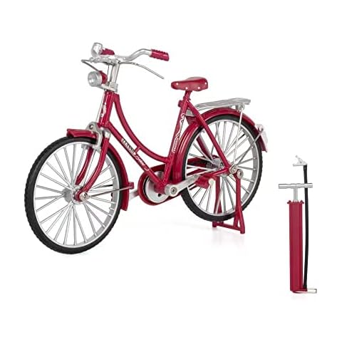 MATISUN DIY Bicycle Model Scale Kit, 1 10 Scale Alloy Bicycle Model - Mini Retro Style Classical Bike Toy Ornament (Female Models - Red) Cover