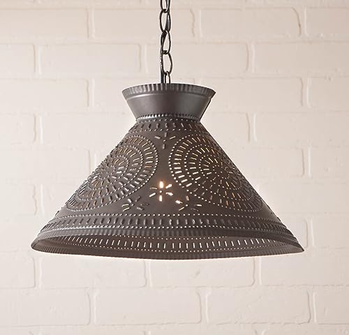 Irvins-Country-Tinware-Roosevelt-Shade-Light-with-Chisel-in-Kettle-Black-Punched-Tin Irvins Country Tinware Roosevelt Shade Light with Chisel in Kettle Black Punched Tin