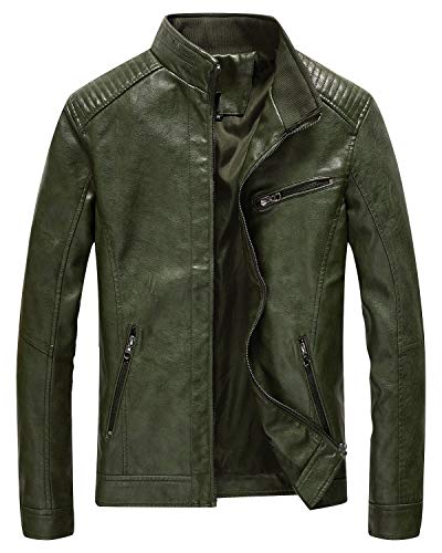 Fairylinks Leather Jacket Men Black Slim Fit Motorcyle Lightweight