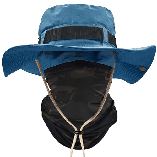 ehsbuy Sonnenhut Herren UPF 50+ Safari Hut Sommerhut Breiter Krempe Camo Wanderhut Armee Boonie Hut mit Kühlender Multifunktionstuch Schlauchschal Outdoor Fischerhut