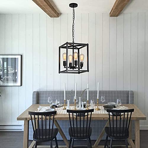 Lanhall 4-Light Farmhouse Chandelier Fixture Rustic Industrial Pendant Lighting Adjustable Height Metal Cage E26 Hanging Lights For Kitchen Island, Dining Room, Living Room, Bedroom, Foyer, Entry #TOP2