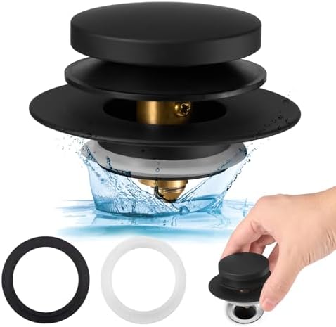 Uxoz Bathtub Stopper Upgraded Tub Stopper Universal Drain Stopper, Replacing Lift and Turn, Tip Toe or Trip Lever Tub Drains for 1.5"-1.72" Drain Hole - (Black)