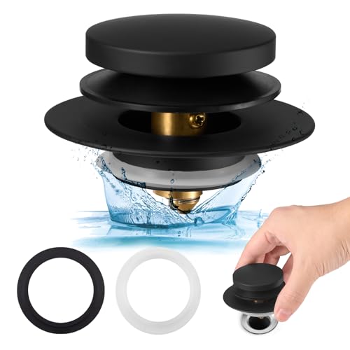 Uxoz Bathtub Stopper Upgraded Tub Stopper Universal Drain Stopper, Replacing Lift and Turn, Tip Toe or Trip Lever Tub Drains for 1.5"-1.72" Drain Hole - (Black)