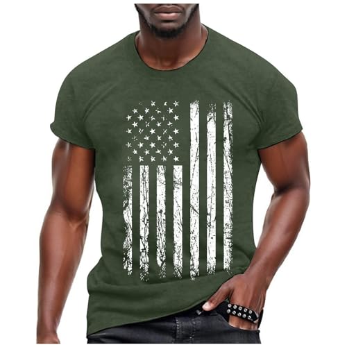 Maillot Hombre Manga Larga Ciclismo Camiseta Informal Suave y cómoda con Cuello Redondo y Mangas Cortas para Hombre, Bandera del Día de la Independencia, Pantalones Cortos Camisetas (Army Green, L)