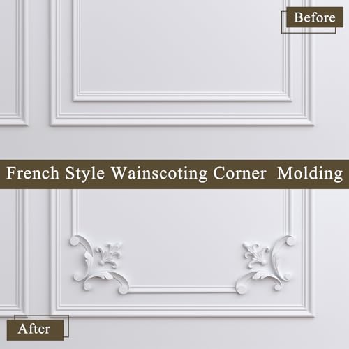 Pangda Corner Wall Molding French Style Wainscoting Panels Flora Moulding Corner Panel Wall Molding Kit for Cabinet Picture Frames Decor, Not Include Glue(8 Pcs,Fleur De Lis Style) by Pangda - Image 4