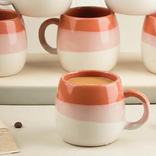 Image of The Earth Store Tritone Ovule Brown Ceramic Cup Set of 6 for Tea, Microwave and Dishwasher Safe, Perfect for Every Occasion Capacity - 190 Ml Each - Ceramic